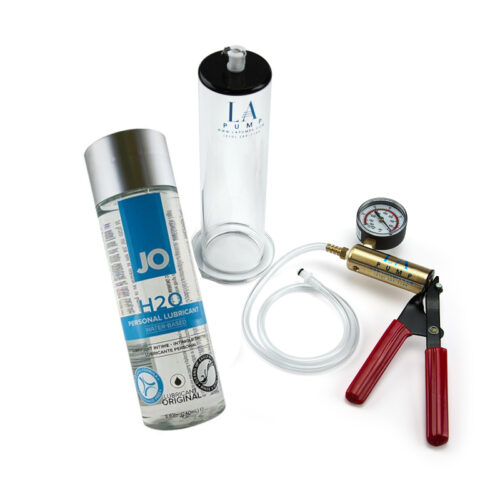 Retail Deluxe Package image showing cylinder, hand pump and lubricant together in one picture.