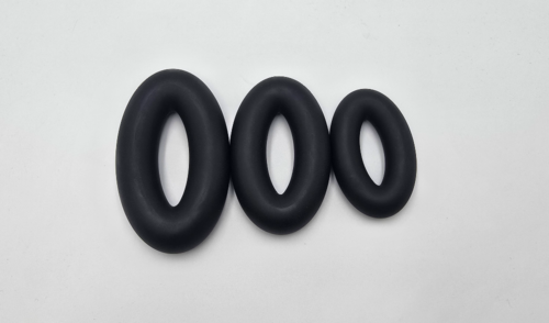 Elliptical Silicone Restriction Rings shown in three sizes