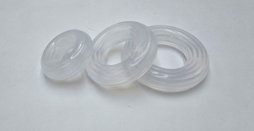 Frosted Silicone Restriction Rings shown in three sizes