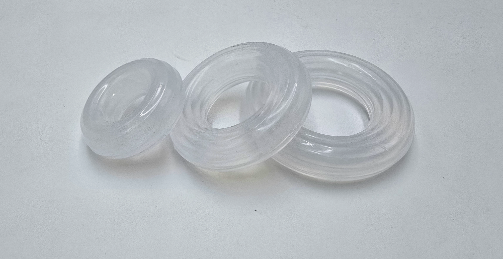 Frosted Silicone Restriction Rings shown in three sizes