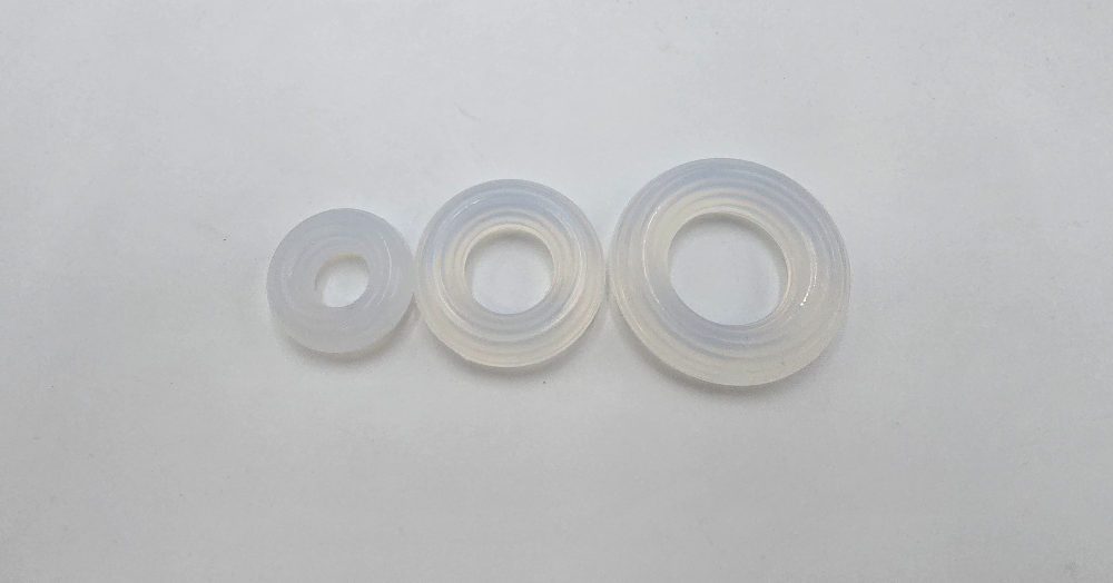 Frosted Silicone Restriction Rings shown in three sizes