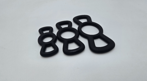 Winged silicone restriction rings shown in small, medium, and large sizes
